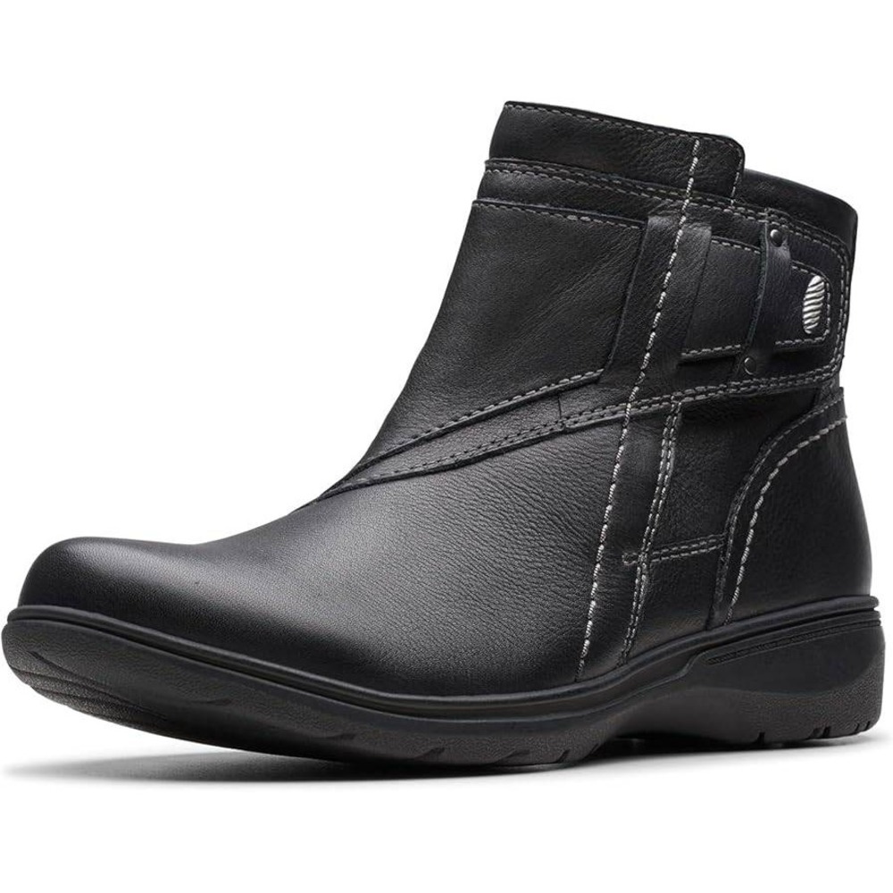 Clarks Collection Carleigh Black Leather Ankle Boots Women Size 6 Comfort Bootie